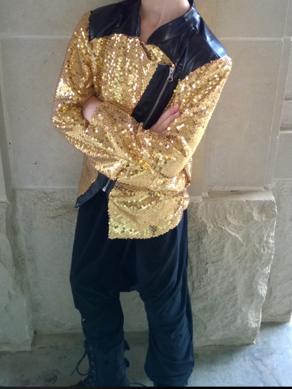 Weissman Gold Sequin Jacket with Black Pants - Picture 2 of 4